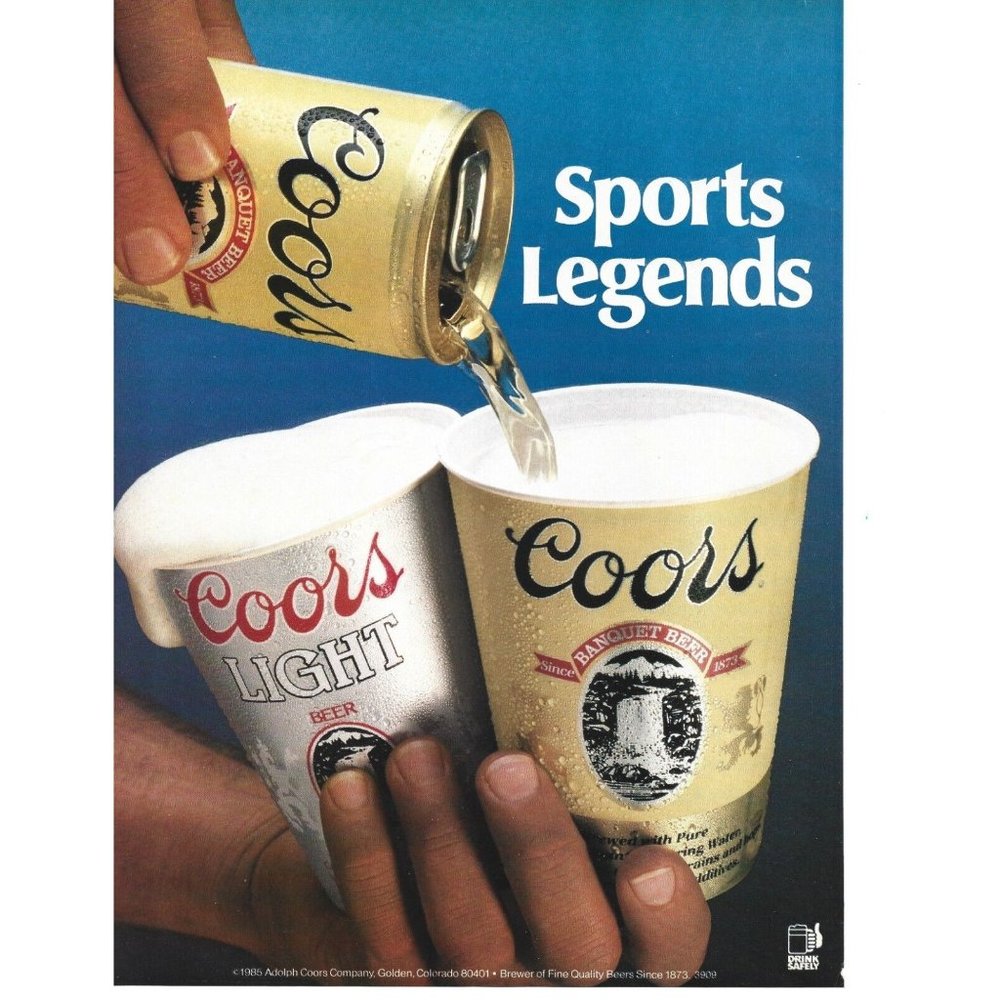 1985 Adolf Coors Company Vintage Print Ad Sports Legend Coors Light Beer Art